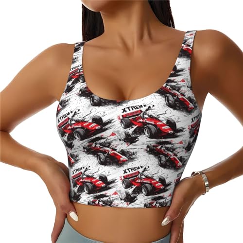 Sujetadores deportivos para mujer de alto soporte, estampado de coche de carreras, atlético, correr, entrenamiento, camiseta sin mangas, Negro, XL