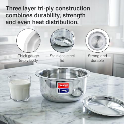 Image of Prestige 16cm /1.4L Tri-Ply Stainless Steel Tope with Lid|Gas and Induction Compatible| Even Heat Distribution|Strong and Durable| 5 Years Warranty