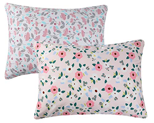 Pink Floral Toddler Pillowcase Zippered Set 2 Pack 100% Cotton Fits 14x19