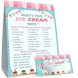 cidobi What's Your Ice Cream Name Game Set, 1 Ice Cream Name Game Double Sided Sign, 30 Name Stickers, Birthday Party Games, Perfect for Friends Birthday Party Activities, Plays for 30 People