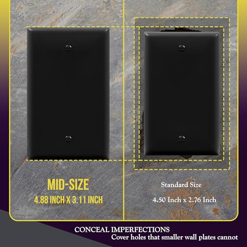 Image of ENERLITES 10 Pack Mid-Size Blank Wall Plate Cover, No Device, 1-Gang, Black | Medium size 4.88 inch x 3.11 inch, cover unused electrical box /outlet /switch, unbreakable polycarbonate, UL-listed, easy to install