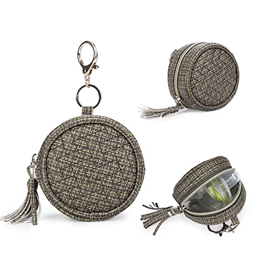 Image of Pacifier Case Bag - Leather Pacifier Holder with Clip for Diaper Bag Stroller Purse Charm, Holds 2 Pacifiers Outdoor Travel (Weave Brown)
