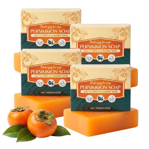 Image of Kruggo Deodorizing Persimmon Soap Bar, Citrus Scent Cleansing Bar for Adult Skin (4 pcs, A)