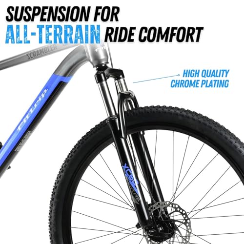 Image of FitTrip 27.5T Scrambler Mountain Bike Cycle for Men & Women, Single Speed MTB Bicycle with Steel Alloy Frame, Hartex Tyres, Fully Fitted, Zero Maintenance (Liquid Metal - Blue)