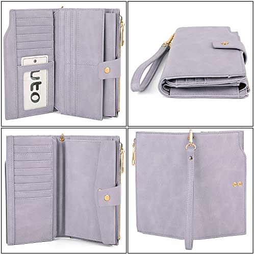 Image of UTO Wallet Women Vegan Leather Wristlet Snap Long Purse Credit Card Holder Elegant Clutch