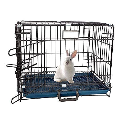 Image of RvPaws Cage House for New Born Puppies, Small Cats Kittens, Hamsters, Rabbits, Guinea Pigs Kennel & Travel Carrier Double Door Heavy Duty Folding Metal Cage 36 Inch (Silver Black)