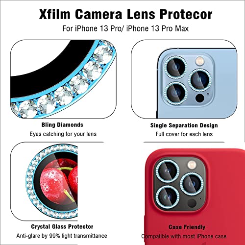 Image of For iPhone 13 Pro /13 Pro Max Camera Lens Protector Tempered Glass Screen Protector, Anti-Scratch Premium Tempered Glass Film Aluminum Alloy 3D Lens Ring Cover - (3 Pack, Silver Diamond)