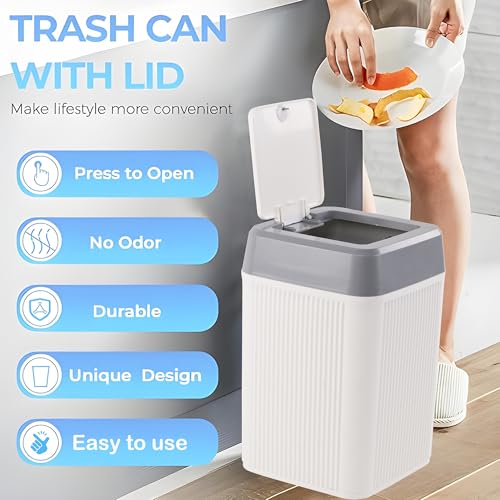 Image of Kuber Industries 10 Ltr Plastic Waste Basket for Kitchen Dustbin with One Touch Press Open Lid | Office and Bathroom Dustbin Garbage Trash Can Bin | Portable Dust Bins for Home | Orbit | White