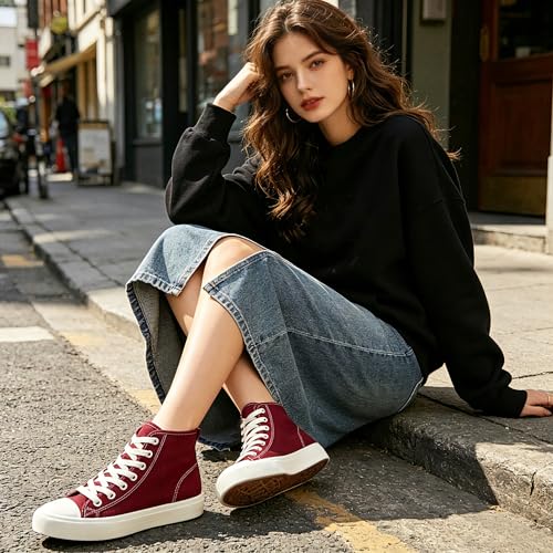 Image of Uoidru High Top Sneakers for Women Canvas Shoes White Canvas High Tops Women Casual Shoes Lace Up Fashion Sneakers