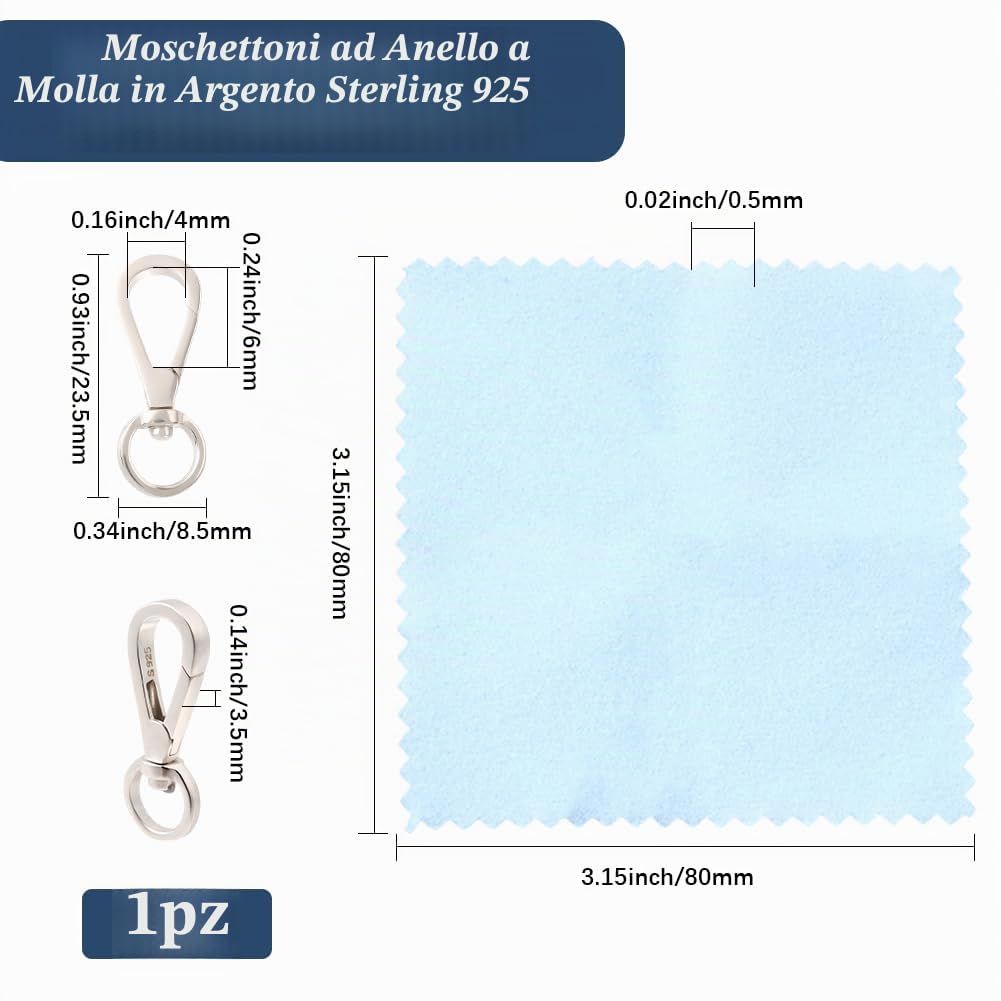 Beebeecraft 925 Portachiavi in Argento Sterling con Chiusura Girevole A Molla Moschettone Gancio Fibbia per Fai da Te Artigianato Creazione e Ricerca