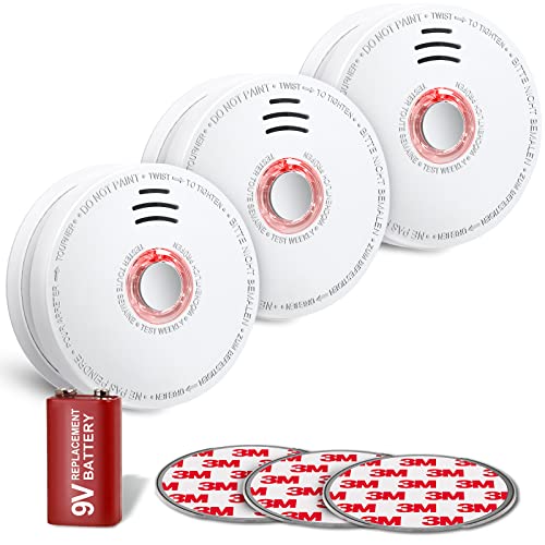SITERWELL Smoke Detector , Smoke Alarm with Photoelectric Sensor and 9V Battery Operated(Include), 10-Year Life Time Fire Alarm with UL Listed, Fire Safety for Kitchen,Home,Hotel, GS528A , 3 Packs