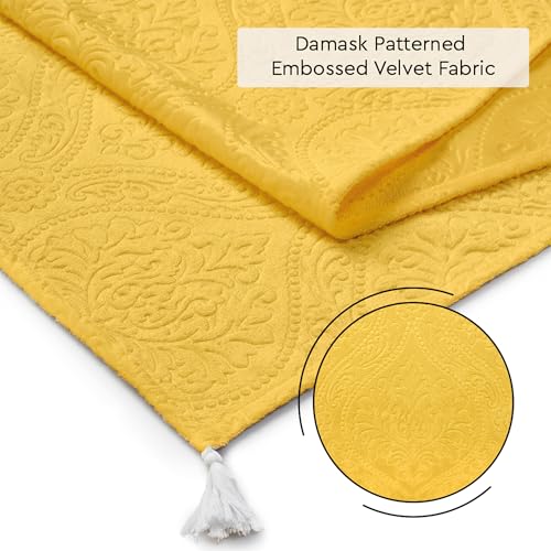 Image of Encasa XO 4 to 6 Seater Dining Embossed Velvet Table Runner | Size 32x183 cm | Lemon Yellow Color with Premium Polyester - Machine Washable