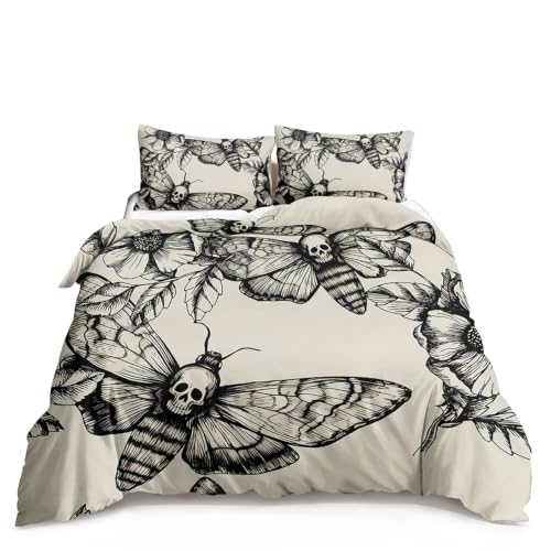 HOSIMA Juego de ropa de cama para niñas y adolescentes con diseño de calavera gótica bohemia, funda de edredón decorativa pesonalizada con huesos de esqueleto, 3 piezas, BLG31, King 259 x 228 cm