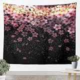 Erosebridal Cherry Blossom Wall Hanging Pink Flower Tapestry Room Decor Petal Floral Wall Blanket Starry Sky Glitter Girly Room Decor Large 59x82
