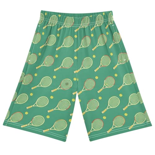 ALAZA Tennis Racket Green Funny Pajama Shorts Sleep Shorts Pant Lounge Pajama Bottoms Elastic Waist with Pockets