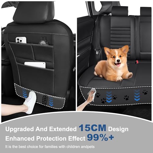 Image of Custom for Ford Fusion Seat Covers SE /Titanium /S /SEL /Sport /Platinum 2013 2014 2015 2016 2017 2018 2019 2020 Car Seat Covers Full Set Faux Leather Car Seat Cushion Protector (Black, 5 Seats)