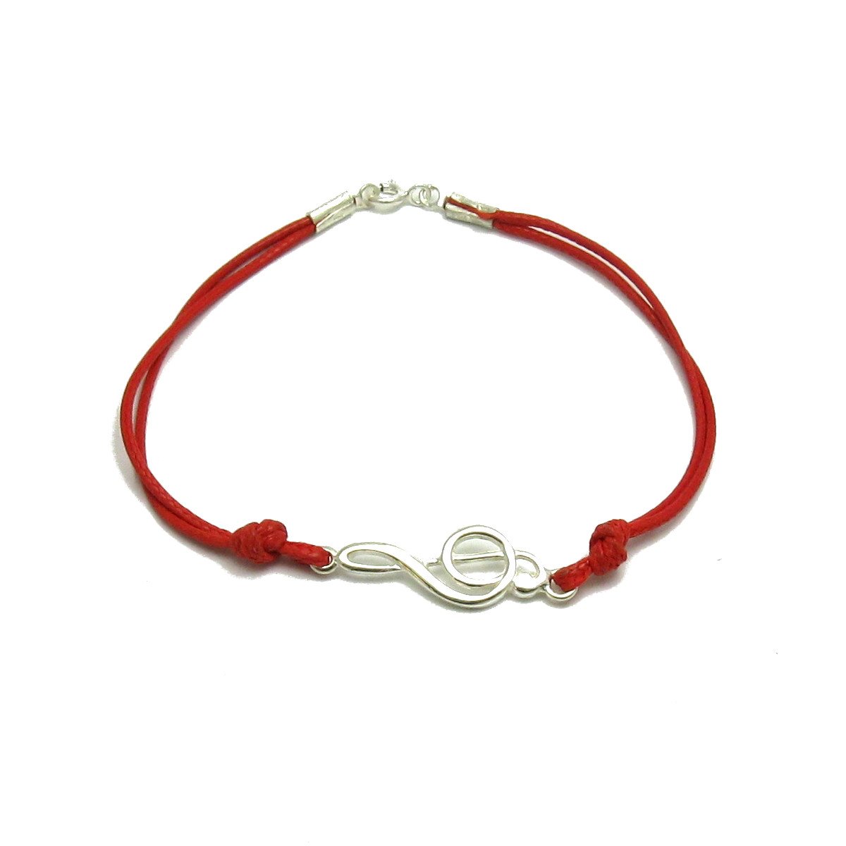 Bracelet en argent 925 clé de sol et cordon rouge - 3