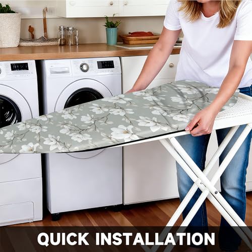 Image of Quick Install Ironing Board Cover 15 inch x 54 inch Ironing Board Cover with Nose Strap Pocket and Elastic Sides Anti-Slip and Heat-Resistant Stylish Home Ironing Board