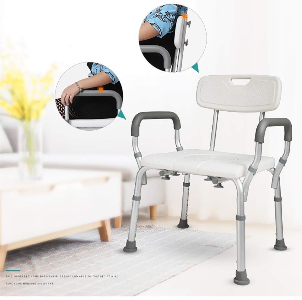 Sgabello da Doccia, Sedile da Doccia, Sedia Comoda da Comodino, Sedia da Doccia Regolabile in Altezza con Braccioli/Schienale per Anziani, Adulti, Donne Incinte
