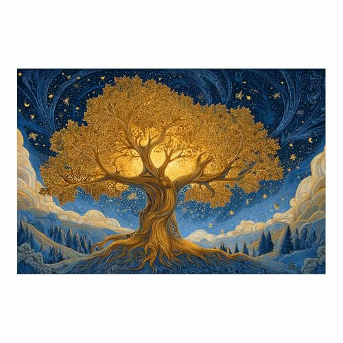 Poster nature arbre de vie impression sur toile dorée 60x90cm déco murale salon