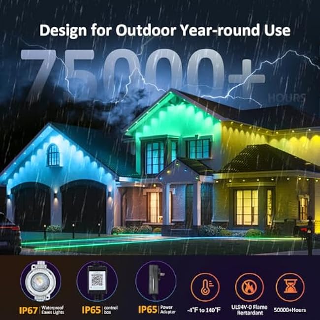 300FT Permanent Outdoor Lights, RGB LED Eaves Lights with APP/Remote Control, IP67 Waterproof LED String Lights for Christmas, Halloween, Indoor,Outdoor Decor (2 Rolls of 150FT)