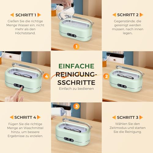 Ultraschallreinigungsgerät, 48000Hz Ultraschallreiniger, Brillenreinigungsgerät, 350ml Ultraschallreiniger, mit 2 Reinigungsmodi, geeignet für Schmuck, Brillen, Uhren, Ringe, Zahnersatz usw