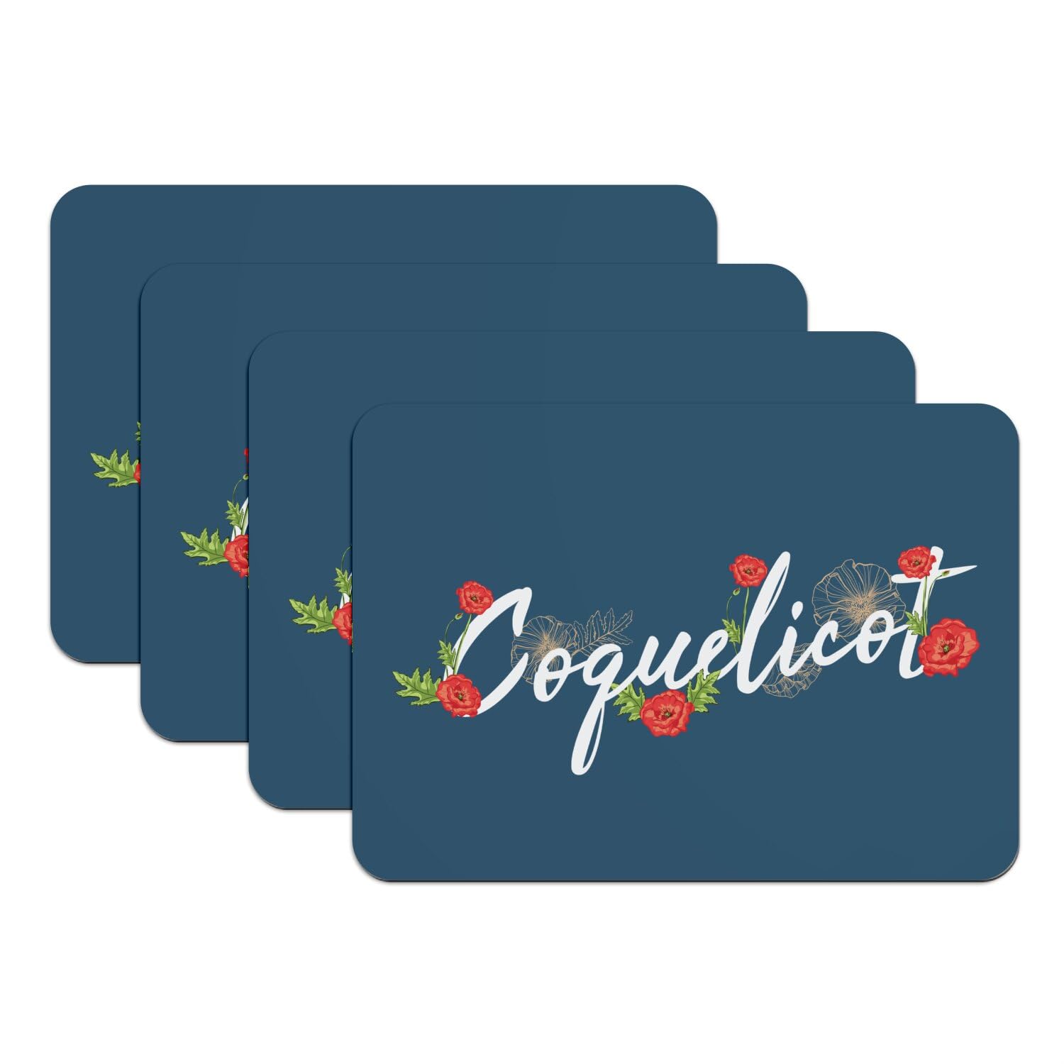 Set de table bleu lot de 4 motif amour coquelicot idée cadeau maison chic