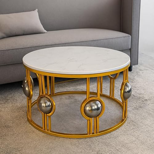 Image of Nesting Tables Made of Engineered Wood Coffee Table, Small Accent End Table, Round Sofa Side Table, Living Room, Bedroom (Golden White N)