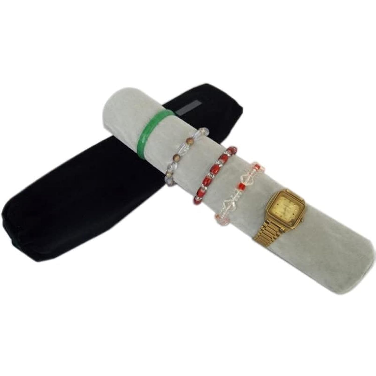 SCIKHEFT Bracelet Bangle Watch Roll Travel Pouch Jewelry Organizer, Black Gray Velvet Portable Zipper Pouch with Removable Roll Insert for Standard Size 12.5