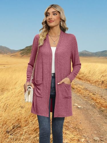Image of DB MOON Womens Long Cardigan 2026 Fall Lightweight Long Sleeve Open Front Sweater with Pockets