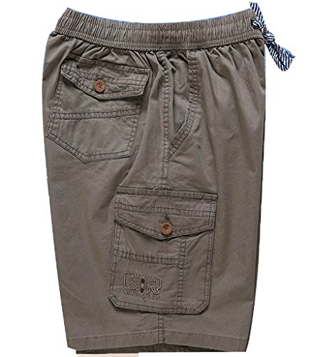 YGT Men's Cotton Full Elastic Waist Cargo Performance Baseline Short