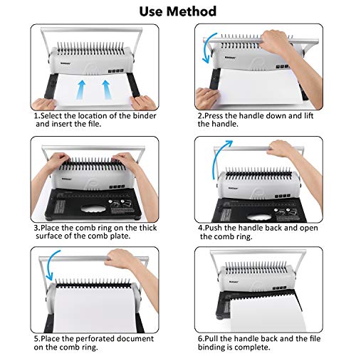 MAKEASY Binding Machine, 21-Hole, 450 Sheet, Paper Punch Binder with Starter Kit 100 PCS 3/8\'\' PVC Comb Bindings, Comb Binding Machine for A4 / A5