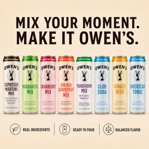 Image of Owen's Premium Non-Alcoholic Sparkling Cocktail and Mocktail Mixer, Drink Mixer for Cocktails, Mocktails, and Party Beverage, 24 Pack of 8.2 fl oz Cans (Transfusion Mix)