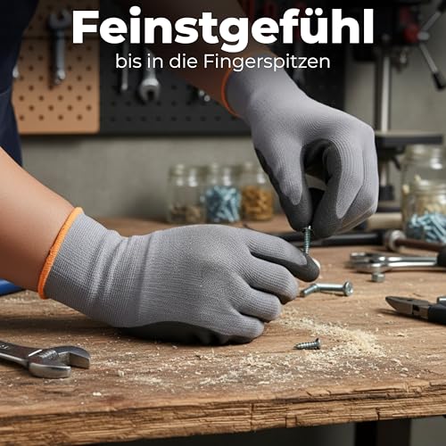 WOLFSFELLER Premium Arbeitshandschuhe Herren Gr 10 | 5 Paar robuste & komfortable Arbeitshandschuhe Damen | Montage-Handschuhe mit langlebiger Nitril-Beschichtung
