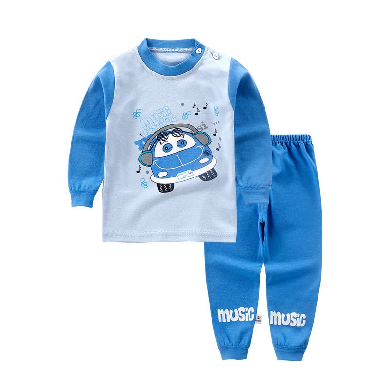 Image of Bold N Elegant Cute Car JCB Cartoon Printed Tshirt Pyjama Set for Little Boy Girl Baby Clothing Set Tee Pant Newborn Gift Set