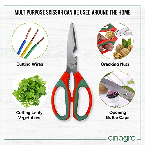 Image of Cinagro (Set of 3) Stainless Steel Gardening Tools, Pack of Pruning Shears, Pruning Secateurs and Gardening Scissors, Sharp Blades for Easy Cutting, Comfortable and Durable (Multicolor)