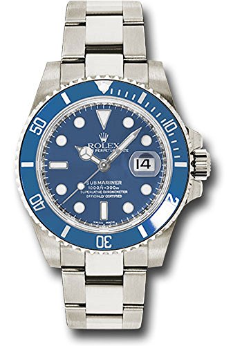 Rolex Oyster Perpetual 40mm 18K White Gold Submariner Date, Blue time Lapse Cerachrom Bezel, Blue dial, and Oyster Glidelock Bracelet.