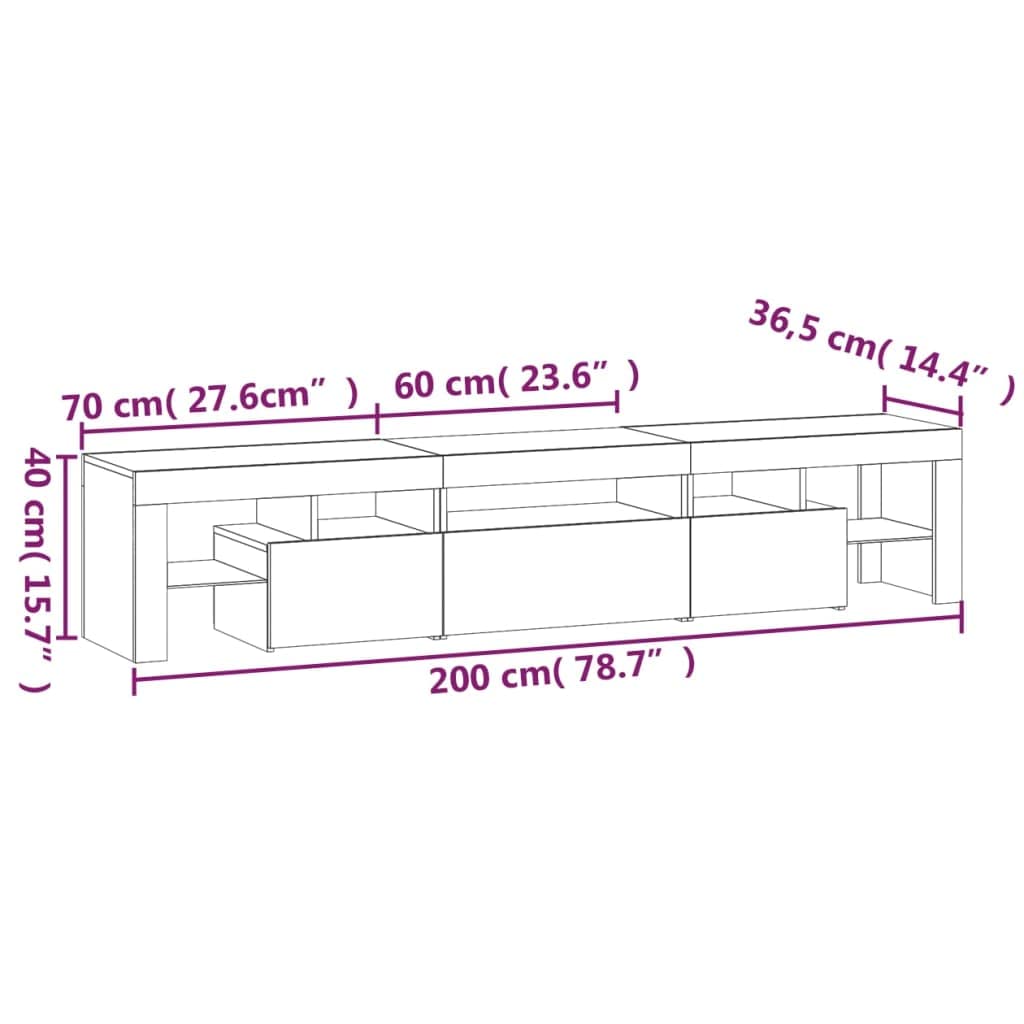 vidaXL Mobile Porta TV con Luci LED Grigio Cemento 200x36,5x40 cm