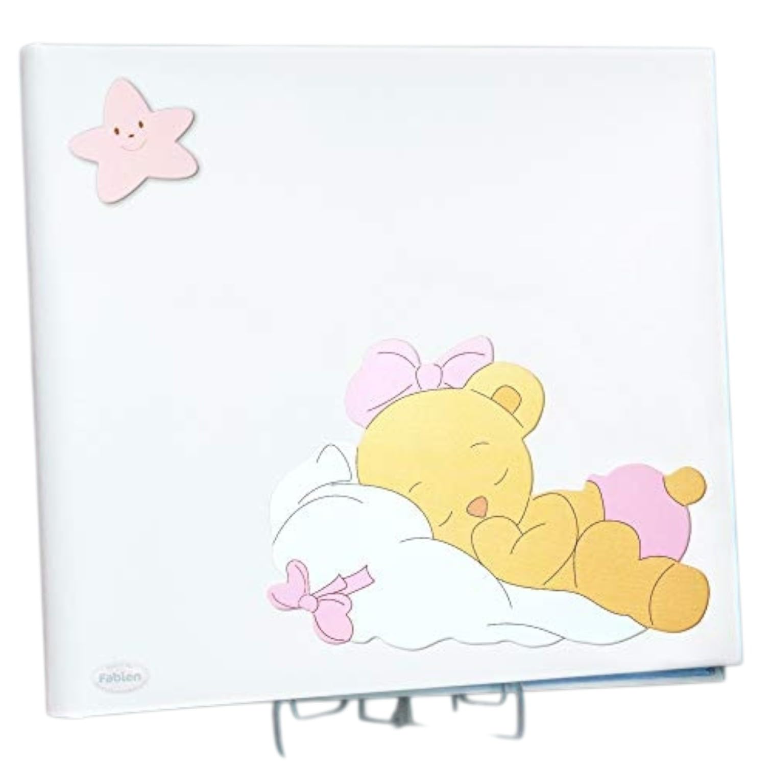 Albalù Album Foto Nascita e Battesimo - Album Prima Infanzia in Legno Linea Bear - Album Ricordo Neonato 30x30 cm con Interno Nascita Made in Italy
