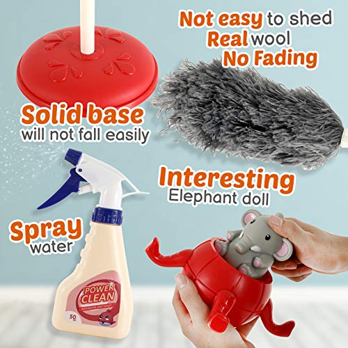 KLT Kids Cleaning Set for Toddlers, Pretend Play Detachable Housekeeping Tools with a Elephant Doll, Cleaning Supplies Toy for Boy and Girl with Kids Broom and Dustpan Set Cleaning Tools - Thumbnail 5