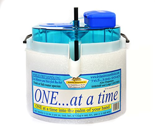 Dispensing One at a Time Minnow Bucket Includes D-Battery Operated Bubble Stone Aerator (White)