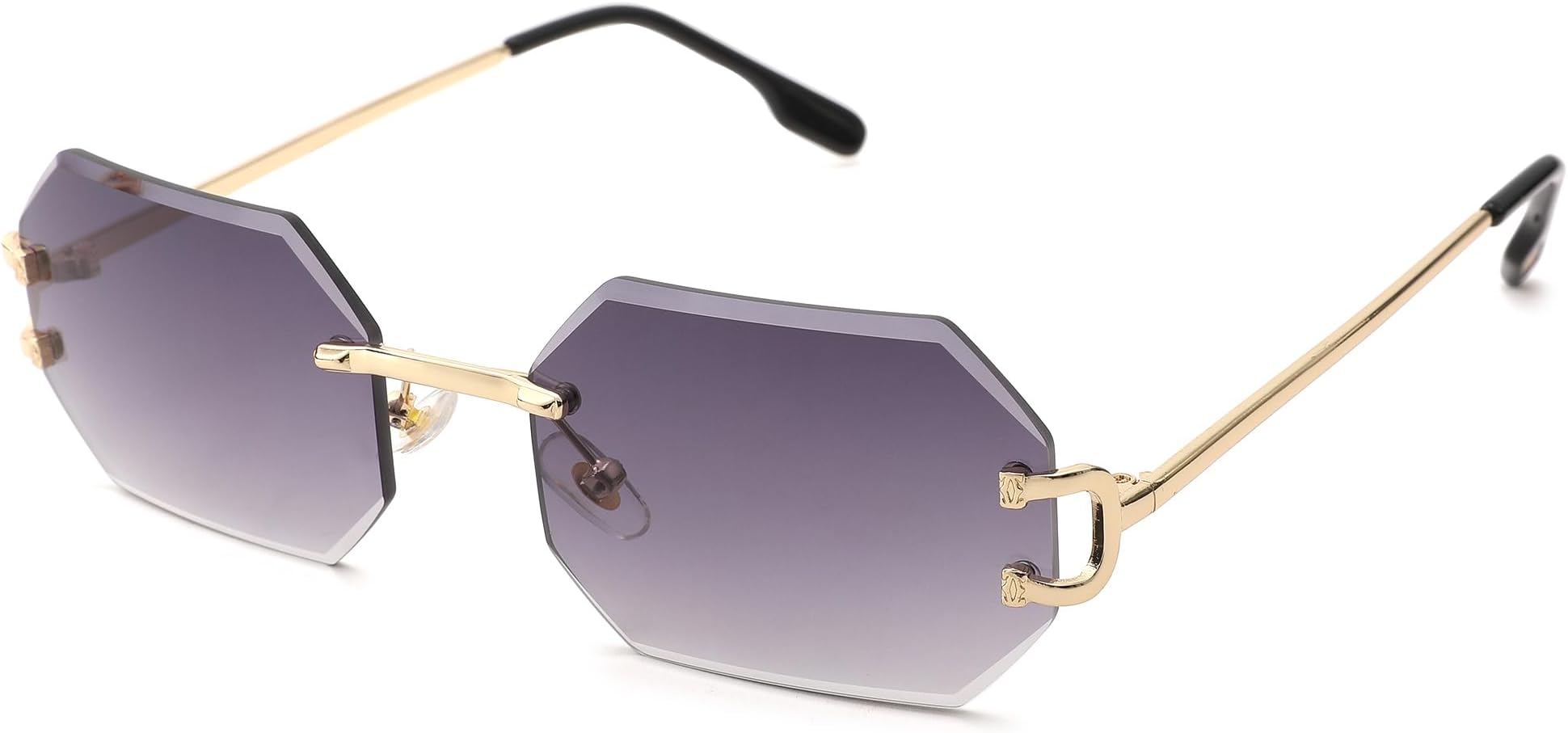 Hycredi Rimless Sunglasses for Men Women -Octagon Frameless Sun Glasses Black Shade Polygon Tinted Eyewear