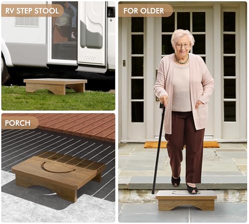 Lächeln-Design Halbstufe mit breiter Plattform Innen, Außen für älter & Erwachsene, rutschfeste Fussbank, Holzhocker & Tritt Holz, 40x32x9 cm, wasserdichtes HDPE, Camping & Wohnwagen Trittstufe