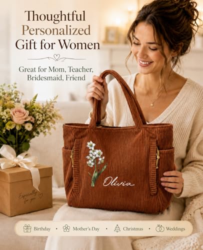 Bolso Tote de pana con flores personalizado para mujer miniatura 7