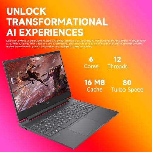 Image of HP Victus 15.6 inch FHD Gaming Laptop, AMD Ryzen 7 7445HS Processor, GeForce RTX 4050, 16GB RAM 512GB SSD, Backlit Keyboard, Bluetooth, Wi-Fi 6, Webcam, Windows 11 Home, Black