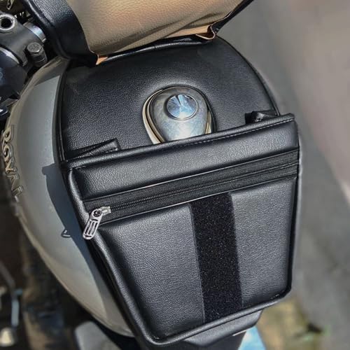 Image of Leatherette Scratch Protection Bike Tank Cover | Storage Bags | Compatible for Classic 350 /500 /Electra /Bullet | Comes with Transparent Pocket for Mobile - Black