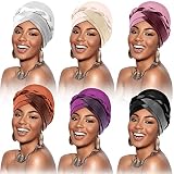 Vabean 6 Pcs African Black Women Turban Caps Beanie Headscarf Pre-Tied Twisted Braid Head Wraps (Light Color)