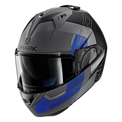 Shark Helmets Evo-One 2 Slasher Matte Modular Helmet, Matte Dark Grey/Black/Blue (He9715Dakbm) #TOP2