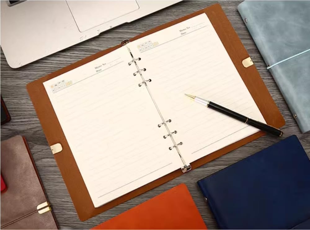 KAFENDA A5 6 Ring Vegan Leather Refill Notebook 80 Sheets (Red)
