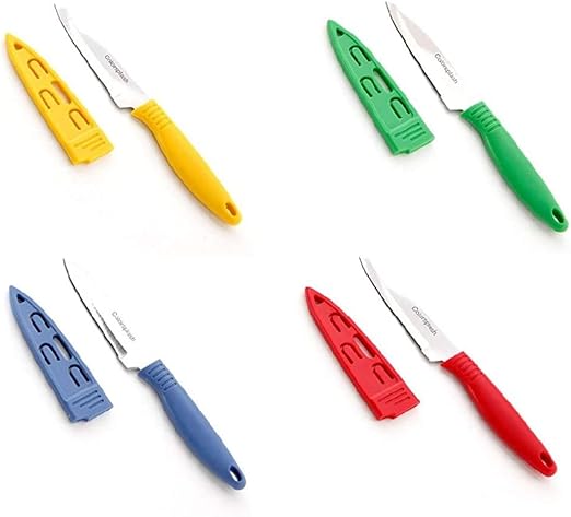 kitchen Paring Knives Knife Sets With Safety Sheath Cover, Set of 4, Red, Yellow, Blue & Green Knife